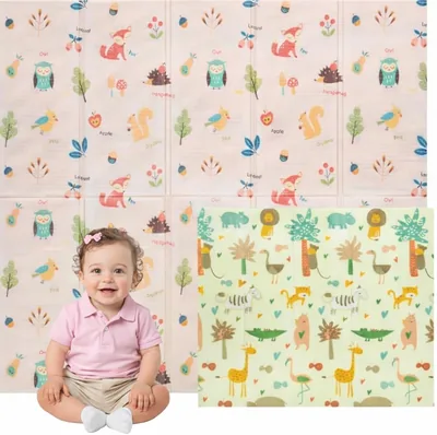 Mat de Bebé Edibaby Plegable, Diseño para Niños, Alfombra de Juego para Suelo, Reversible, XPE