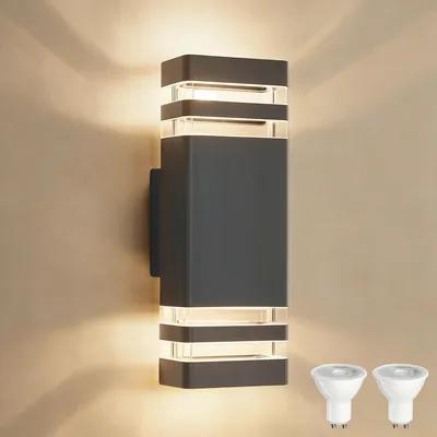 YOVGQOLV LED Wandleuchte Außen IP54 Wasserdicht Außenlampe Wand-Up-Down Licht, 2 x 5 W 3000 K GU10 Warmweiß O