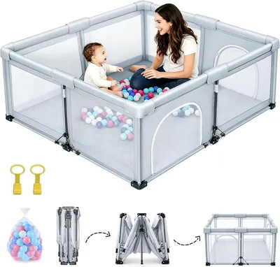 JJKAKA 50"x50" Foldable Playpen with Balls