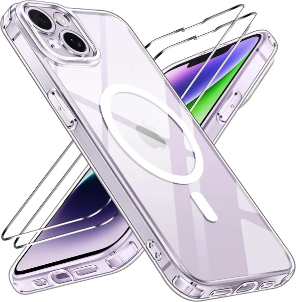 Étui magnétique Ivoler 3 en 1 compatible iPhone 14 - Protection militaire, 2 verres trempés, A