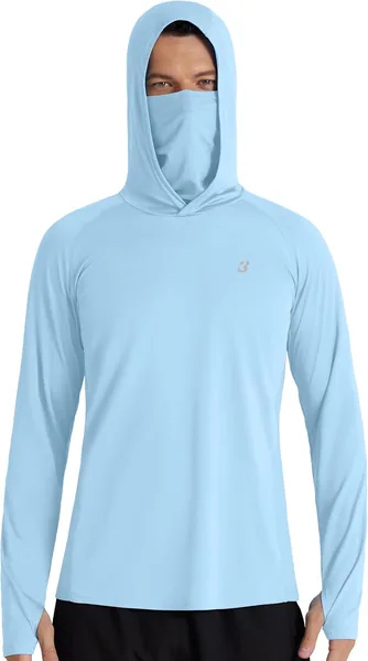 Roadbox UPF 50+ Sun Hoodie Men, Long Sleeve UV Protection Fishing Shirts with Mask, Lightweight Rash Guard for Hiking Outdoor, Large/XXL/2-Pack