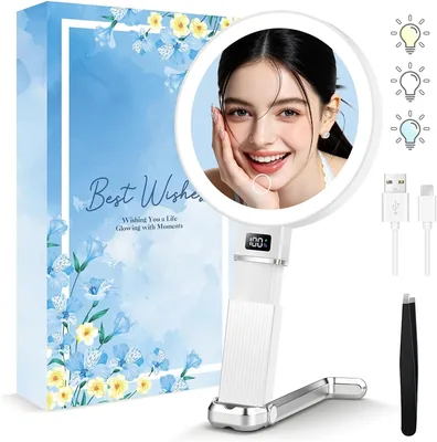 Specchio Ingrandente Illuminato MIYADIVA, 1X/30X con Supporto Regolabile, Display Digitale e 3