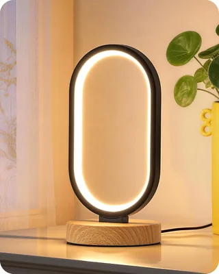 Lampada da tavolo LED ovale Edishine, Dimmabile a tocco e memoria, 3000K/4000K/6500K, Base in metallo con finitura legno, Lampada moderna 1