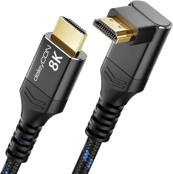 DeleyCON 8K HDMI 2.1 Kabel 2m met rechte hoek (270°) voor TV, Monitor, PS4, PS5, Dolby Atmos Soundbar EARC, HDR10+, 48Gbps U - Best Deal