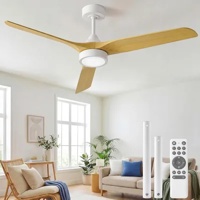 Ventilador de techo Ateroll con luz silenciosa, ventilador de 52 pulgadas ABS con luz y control remoto, velocidades, temporizador, verano-invierno. Mejor Oferta