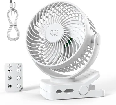 Ventilador Portátil Minthouz USB Recargable de 12000 mAh con Pinza, Control Remoto, Autonomía de 45H, Silencioso, 3 Velocidades, Luz LED, 360°R - Mejor Oferta