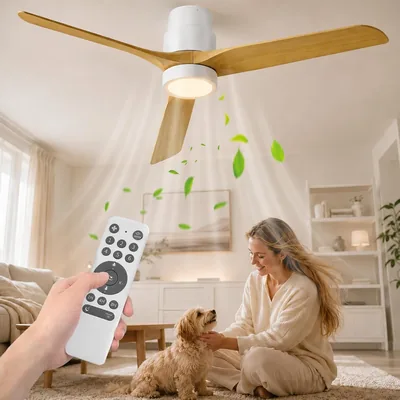 Ventilador de Techo Ateroll con Luz Silenciosa, 52 Pulgadas, Control Remoto, Velocidades, Temporizador, para Verano e Invierno