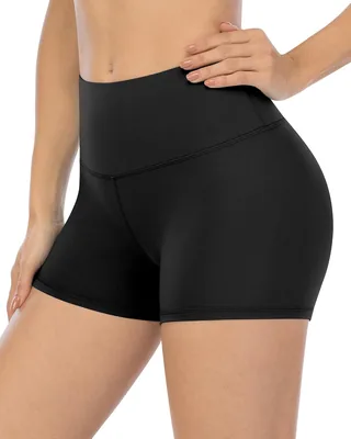 Pantalones cortos de elastano para entrenamiento para mujer, de cintura alta de 3 pulgadas, control de abdomen, suave