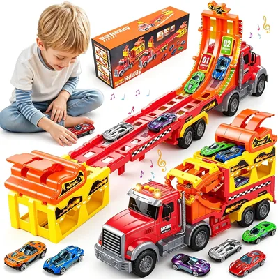 EUCOCO Juguetes para Niños de 2 a 6 Años, Camiones Juguete Regalo para Niños Carros Cumpleaños Juegos para Niños de 2-6 Años