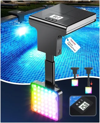 DeeprBlu 2 en 1 Linterna de Piscina Solar Sumergible con Termómetro de Piscina, Luces LED con Control Remoto, 10 Modos de Luz & Nigh