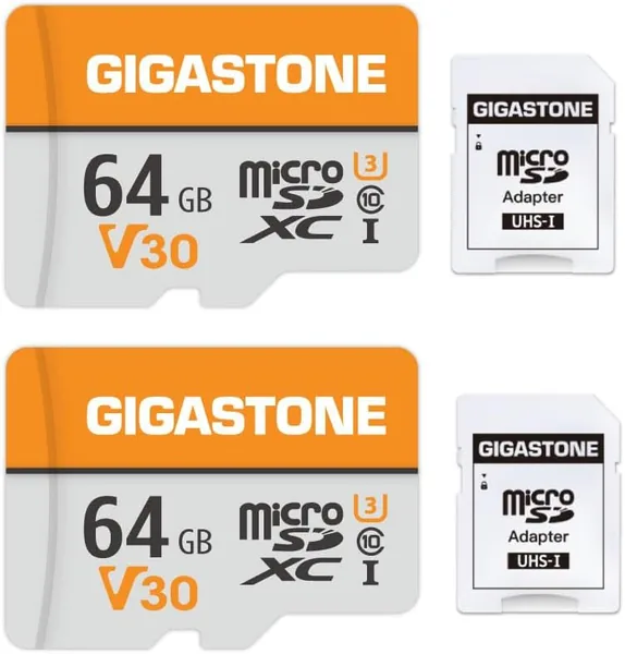 GIGASTONE Carte Micro SD 64 Go Lot de 2, V30 pour Enregistrement Vidéo 4K, Surveillance, Caméra, Dashcam et Drone - Meilleur Prix