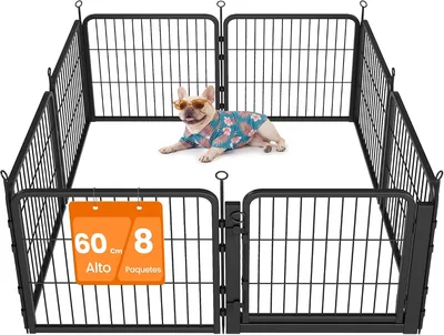 Corral para Perros Feandrea de Acero con Puerta, 138.5 x 138.5 x 60 cm, Ajustable, Negro
