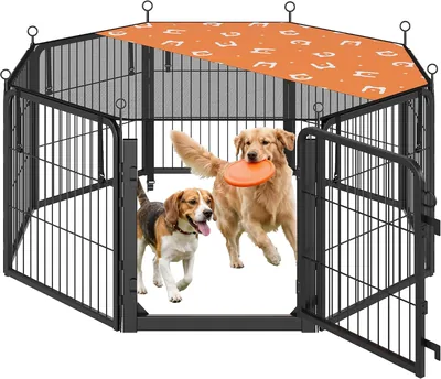 Corral para Perros Feandrea de Acero con Puerta y Techo, 138.5 x 138.5 x 60 cm