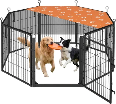 Corral para Perros Feandrea de Acero con Puerta y Techo, 170 x 170 x 80 cm, Negro