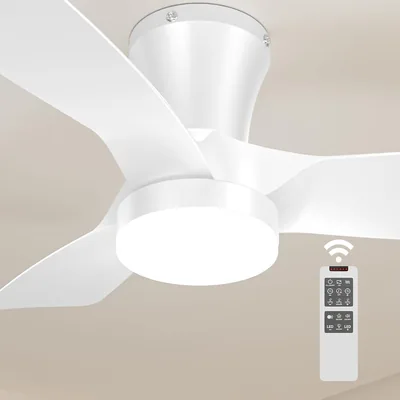 Ventilador de Techo con Luz y Control 80 cm para Techos Bajos, Motor DC Silencioso con Memoria, 6 Velocidades, Ajustable 3000-6000K, Tiempo