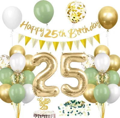 25. Geburtstag Dekoration Sage Grün, 25. Geburtstagsballon mit Girlande, Geburtstagskuchen Deko