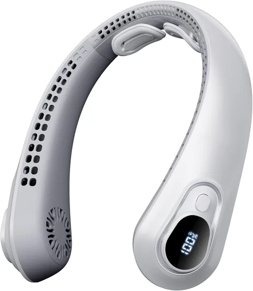 Halsventilator mit LED-Anzeige - 5000 mAh Akku, Halsstütze, leiser Ventilator, tragbarer USB-Ventilator mit 5 Geschwindigkeitsstufen