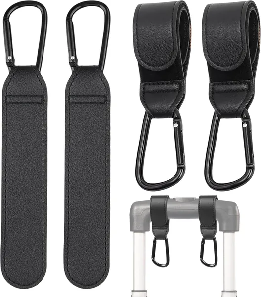 Pram Hooks - Universal Bag Hooks for Changing Bag & Buggy, S/S & Leather, Carabiner Style