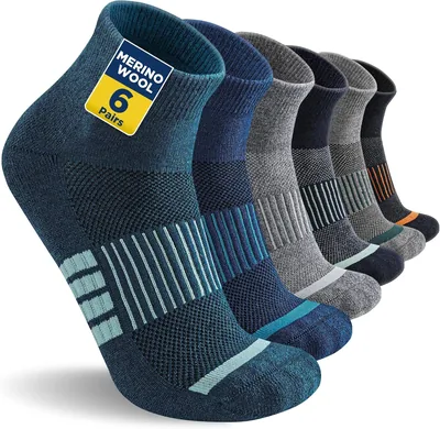 Niofind Merino Quarter Randonnées Chaussettes, 6 Paire, Améliorées | 30% Laine avec Mesh Respirant, Semelle en Coton Doux, Sans Couture au Niveau des Orteils, Pied