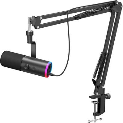 Micrófono Dinámico para Juegos TONOR, XLR/USB, Cancelación de Ruido AI, RGB Controlable, Silencio