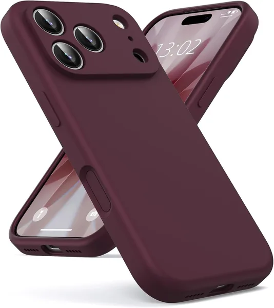 Oududianzi iPhone 17 Pro Liquid Silicone Case - Burgundy (Soft Microfibre Interior, Shockproof Protection)