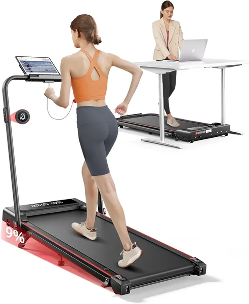 Treadmill pieghevole elettrico 12 km/h, 4 in 1 con inclinazione, app, telecomando e display LED doppio, design compatto