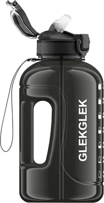 GLEKGLEK 2L Botella de Agua con Paja, Gran Botella Libre de BPA para Gimnasio, Oficina y Deportes Al Aire Libre (Negra)