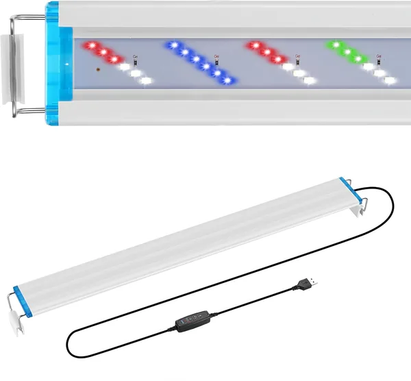 Aquarium LED Lighting [28-44 cm] - Timer & Controller, 3 Modes + 10 Brightness Levels - Plant Lamp