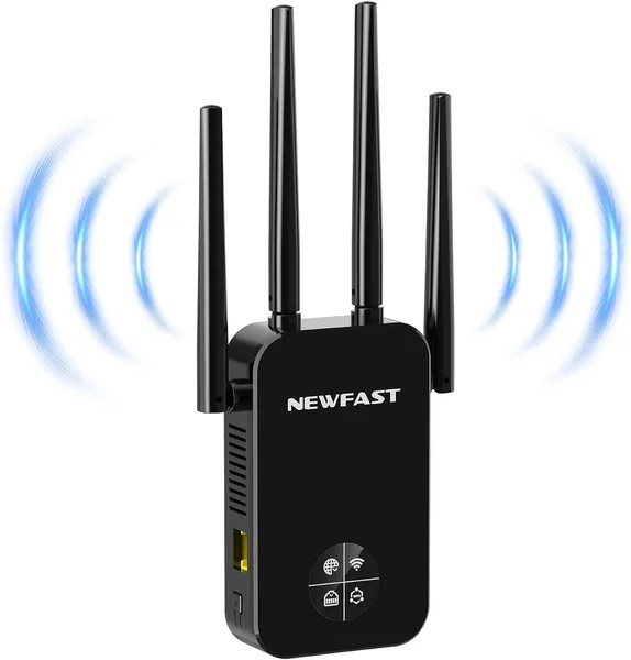 NEWFAST WLAN Verstärker, 1200 Mbps WLAN Wiederholer Dual-Band WiFi Extender mit 4 schwenkbaren Antennen, WPS, MU-MIMO, Wiederholungsunterstützung