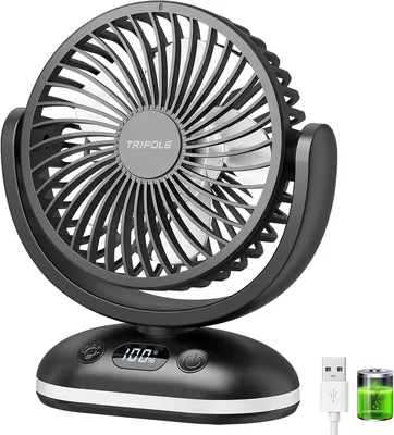 TriPole 4000 mAh Tischventilator mit LED-Anzeige, 31 Stunden Laufzeit, Mini-Ventilator mit 4 Stufen, leise, portabel, verstellbar