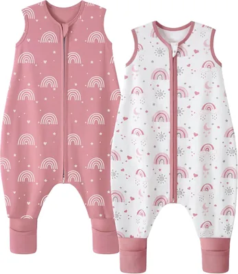 FIEMOL Bolsa de Dormir para Bebés con Piernas 6-18 Meses Bolsa de Algodón 100% Rosa Arcoíris