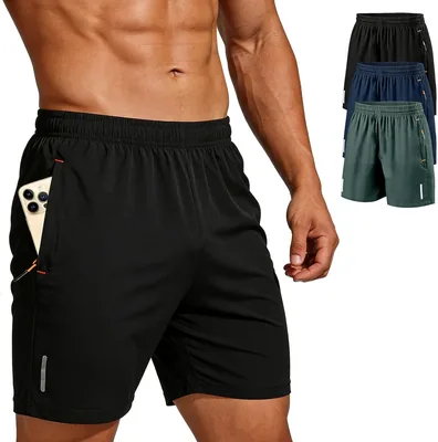 KIROGILY 3PCS Shorts Deportivo Hombre, Bermudas de Secado Rápido con Bolsillos de Cremallera