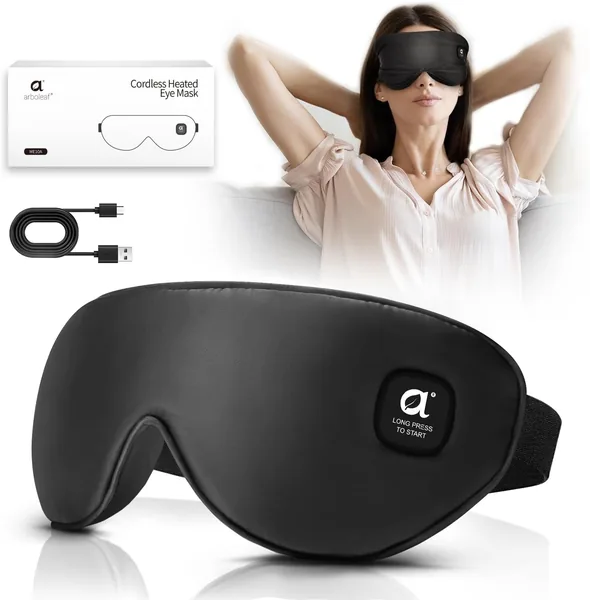 Máscara Térmica Arboleaf Heat Eye - 3 Niveles de Calor para Ojos Secos y Blefaritis, Recargable por USB-C con Batería de 1000mAh, Li