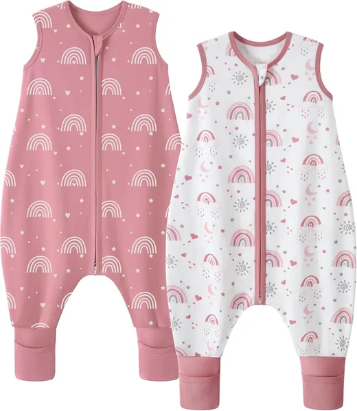 FIEMOL Saco de Dormir para Bebés Verano Tog 0.5 con Pies Niño 18-36 Meses Algodón 100% Saco para Dormir con Pies