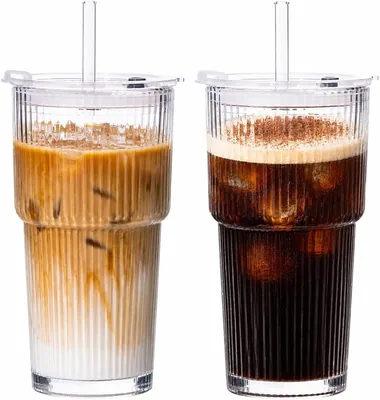 VA1KENE 20 oz Glass Coffee Cups with Lids & Straws - Best Deal