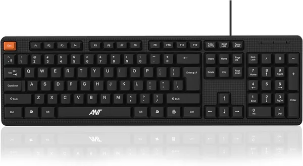 Ant Master 05 Wired USB Keyboard - Full-Size 104 Keys with Numeric Pad | Membrane Silent Typing, 1.3m Cable, Plug & Play | Ergonomic Office & Home Keyboard for PC, Laptop, Mac & Li