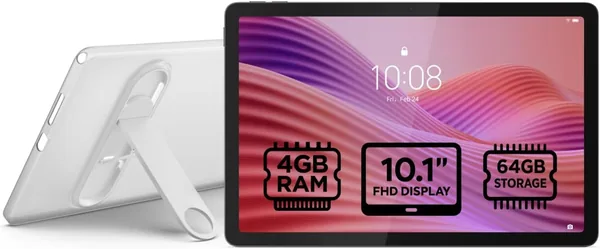 Lenovo Tab with Clear Case, 10.1" WUXGA (1920x1200), MediaTek Helio G85, Octa-core, 4GB RAM, 64GB Storage, Android 14 - ZAEH0069AE
