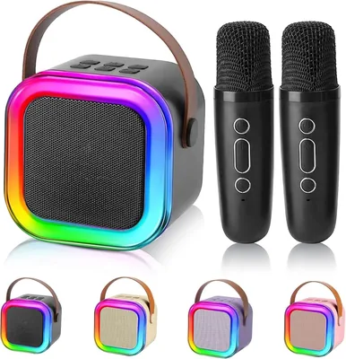 CHARMDOMI Karaoke Bocina y Micrófono - Bocina con 2 Micrófonos Inalámbricos | Mini Bocina Portátil para Karaoke para Niñas y Adultos