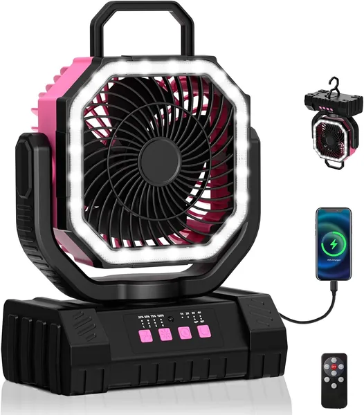 Biftrew 20000Mah Oscillating Camping Fan with LED Lanterns, 4-Speed Rechargeable Battery Operated Fa