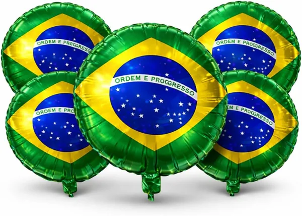 Kit com 10 Balões Bandeira do Brasil 18' Metalizado - Decoração para Copa e Jogos da Seleção - Festa Temática