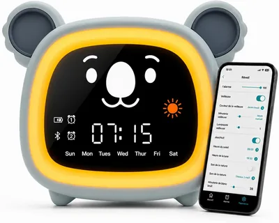 OCTAV - Réveil éducatif pour enfants avec visage jour/nuit Bluetooth - Sons musicaux et naturels - Rechargeable LED nuit - Meilleures Offres