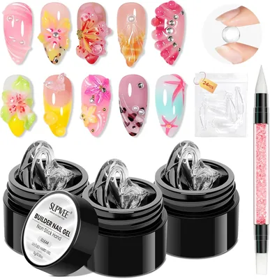 SUPWEE Clear 3D Gel Nail Art - 3 sztuki żelów do paznokci z pisakiem, zestaw do rzeźbienia paznokci