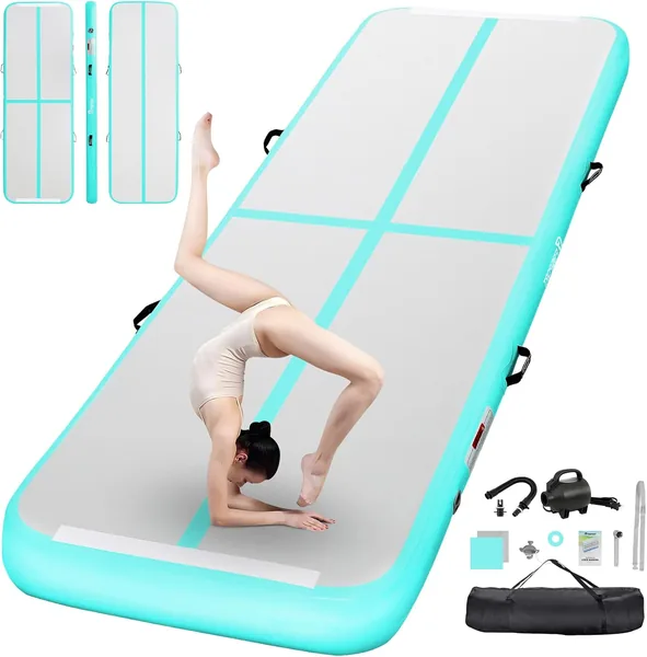 FBSPORT Lufttrackmatte 85% Rabatt - Gymnastikmatte mit Luftpumpe, Trainingsmatte mit Tragebeutel (20 cm dick)