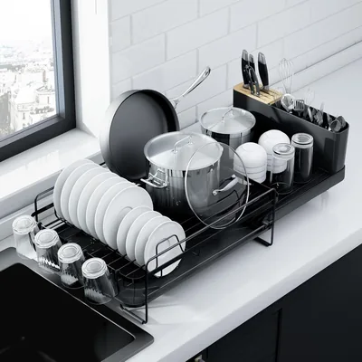 Kitsure Dish Drying Stand, Black Stainless Steel