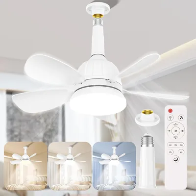 Ventilateur de plafond avec lumière et télécommande 18 pouces Super Silencieux Chandelier Ventilateur E27 Dimmable LED