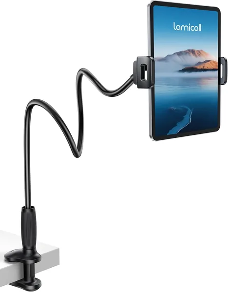 Lamicall Gooseneck Tablet Halterung - [Robuster Boden, Flexibler Oberteil] 85 cm Unzerbrechlicher iPad Ständer für Bett und Tisch, 360° Drehung
