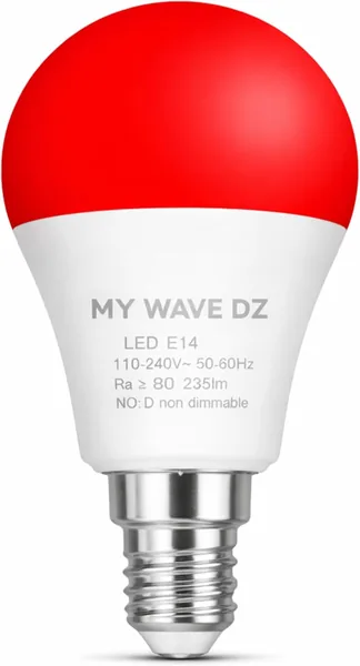 MY WAVE DZ Melatonin E14 Red Night Light - Pack of 2 | Red LED Bulbs for Sleeping Without Blue Light | No Flicker | A60