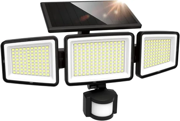 UME Solar Outdoor Lights 302 LED 1500LM IP65 Waterproof Motion Sensor Outdoor Lights 3 Heads 270 Degree Wide Lighting Angle with 3 Modes for Garden