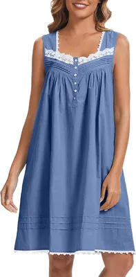 AVIIER 100% Cotton Nightgowns for Women, Sleeveless with Pockets