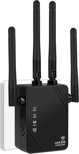 WLAN Verstärker 1200 Mbit/s WLAN Repeater 5G & 2.4G Dual Band Ultra-Extender WiFi-Verstärker mit LAN-Anschluss, WPS, Kompatibel